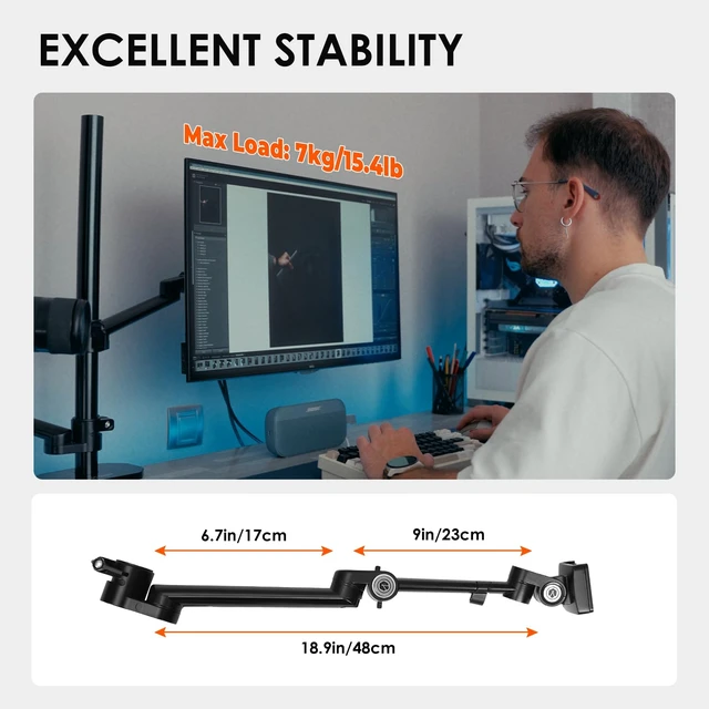 Alt view image 6 of 7 - 19" Modular Arm Mount with Tablet Holder VESA Mount Titanrig Arm X Compatible with 35mm Rod Titanrig Lite Z Desktop, 360° Adjustable, for Laptop Monitor