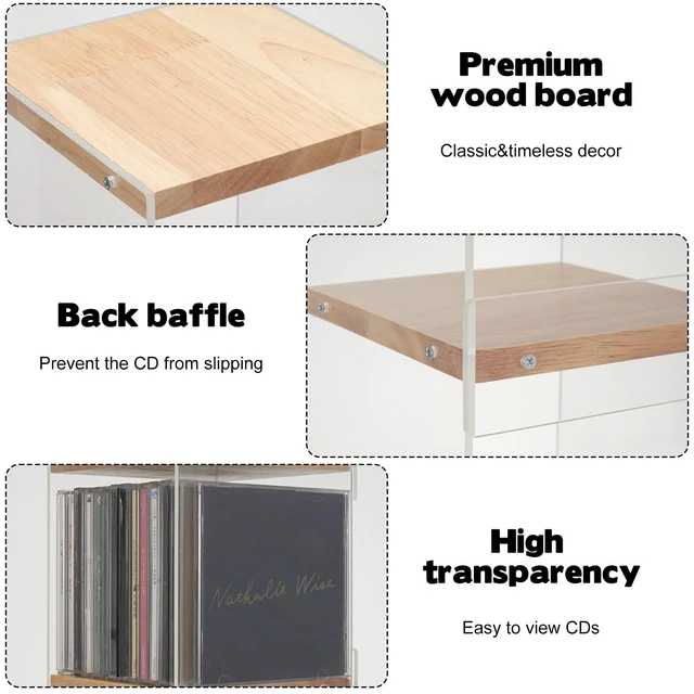 Alt view image 5 of 7 - CD Holder Desk Rack Organizer, Wooden CD Holder Stand, CD Storage Rack, Game Disc Display CD Organizer Desk Stand Protection Storage Cube, Fit for Theatre Room Collectibles Holds 24 CD Case
