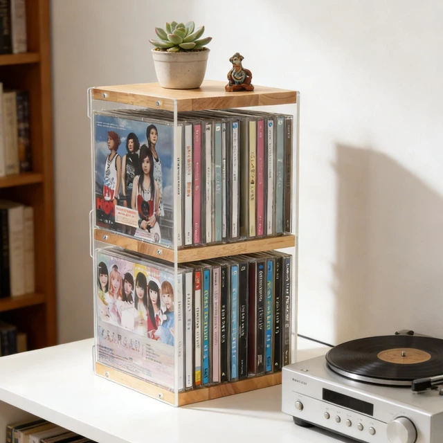 Alt view image 6 of 7 - CD Holder Desk Rack Organizer, Wooden CD Holder Stand, CD Storage Rack, Game Disc Display CD Organizer Desk Stand Protection Storage Cube, Fit for Theatre Room Collectibles Holds 24 CD Case