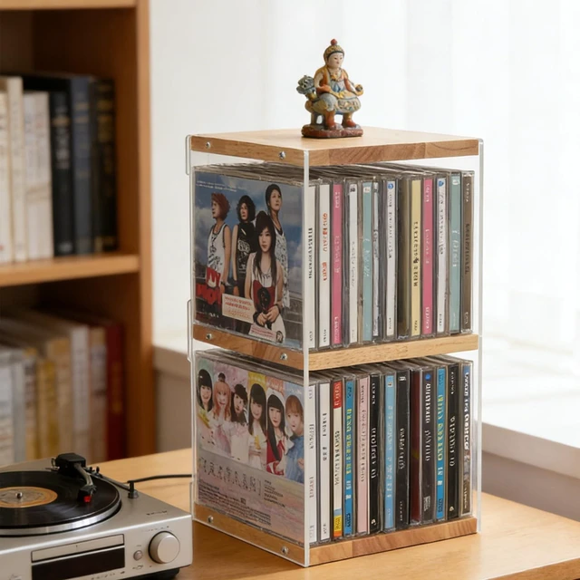 Alt view image 7 of 7 - CD Holder Desk Rack Organizer, Wooden CD Holder Stand, CD Storage Rack, Game Disc Display CD Organizer Desk Stand Protection Storage Cube, Fit for Theatre Room Collectibles Holds 24 CD Case