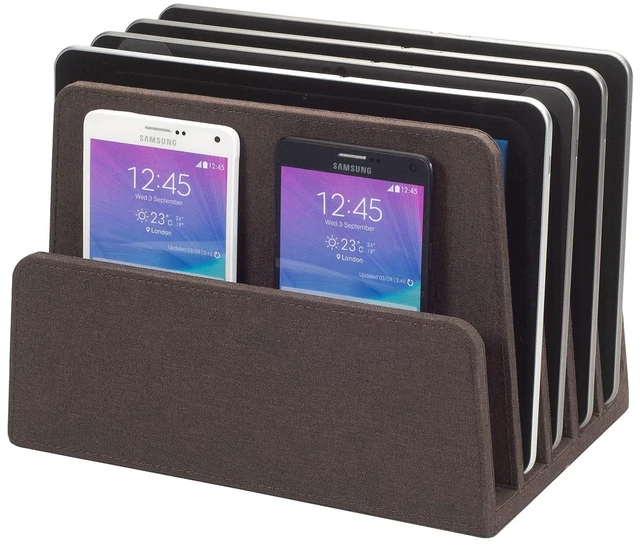 Main image of Multi Device Stand & Organizer for Smartphones, Tablets and Laptops, Executive Dark Brown, 5 Slots