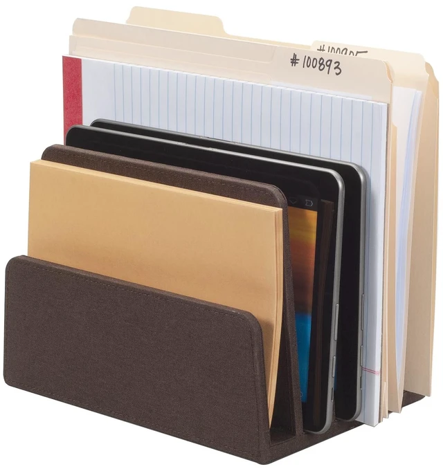 Alt view image 4 of 7 - Multi Device Stand & Organizer for Smartphones, Tablets and Laptops, Executive Dark Brown, 5 Slots