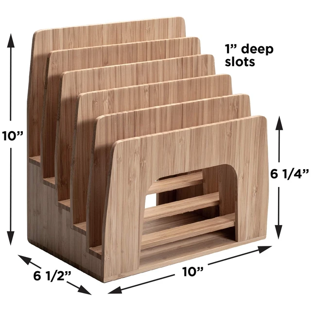 Alt view image 2 of 6 - Bamboo Multi Device Inclined Organizer for Smartphones, Tablets and Laptops, Upright Sections, Step Sorter, 5 Slots