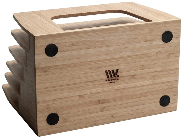Alt view image 3 of 6 - Bamboo Multi Device Inclined Organizer for Smartphones, Tablets and Laptops, Upright Sections, Step Sorter, 5 Slots