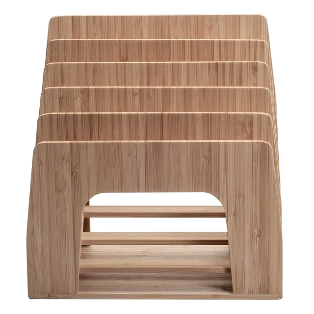 Alt view image 4 of 6 - Bamboo Multi Device Inclined Organizer for Smartphones, Tablets and Laptops, Upright Sections, Step Sorter, 5 Slots