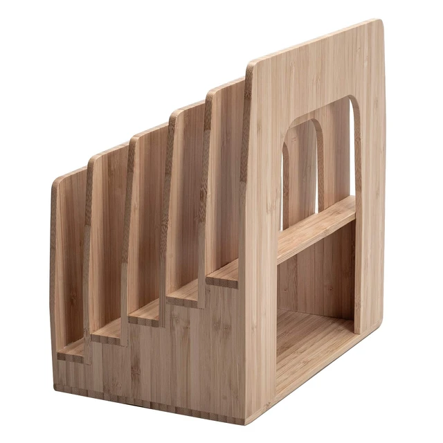 Alt view image 5 of 6 - Bamboo Multi Device Inclined Organizer for Smartphones, Tablets and Laptops, Upright Sections, Step Sorter, 5 Slots