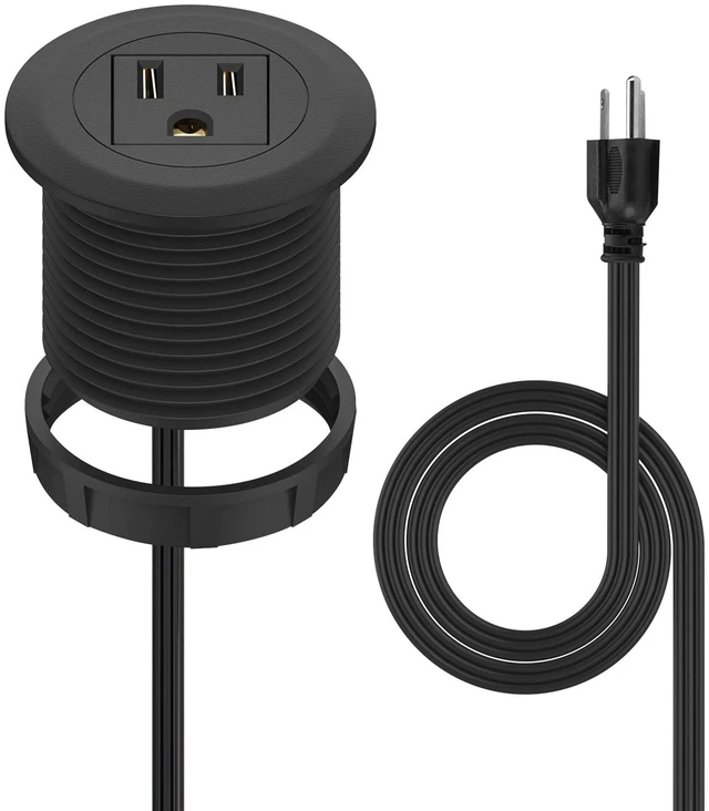 Main image of 2 inch Desk Power Grommet Flush-Mount Outlet Build-in 1 US Standard Outlet, Mini Desktop Power Hub Grommet Socket for Desk Nightstand Cabinet Counter, 3.28 FT Heavy Duty Power Cord