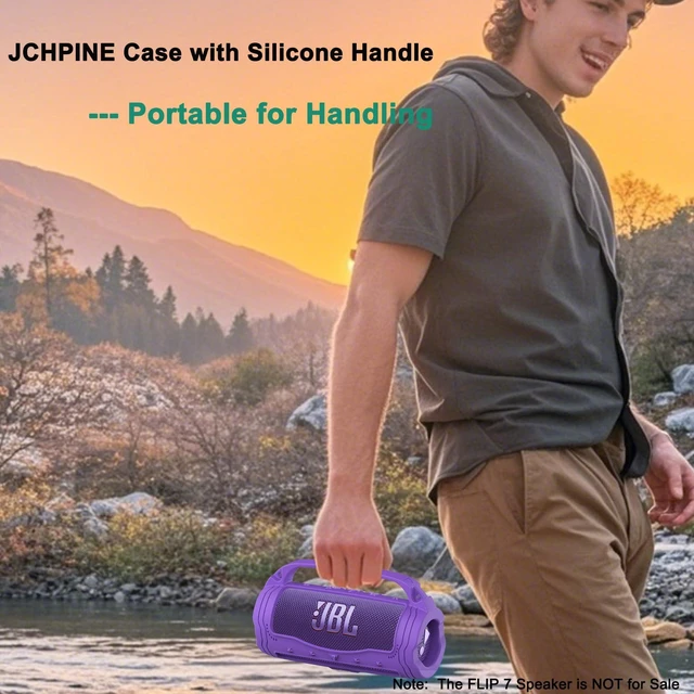 Alt view image 4 of 7 - Silicone Cover and Carrying Case for JBL Flip 7 Portable Speaker Accessories for JBL Flip 7 Silicone Case with Handle and Shoulder Strap, Protective Cases for Flip 7 Speaker (Purple)