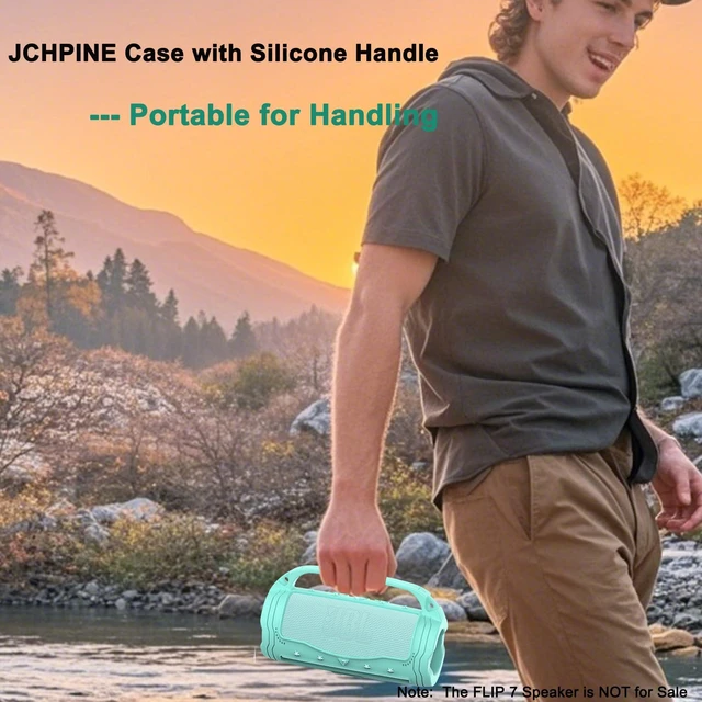 Alt view image 4 of 7 - Silicone Cover and Carrying Case for JBL Flip 7 Portable Speaker Accessories for JBL Flip 7 Silicone Case with Handle and Shoulder Strap, Protective Cases for Flip 7 Speaker (Teal)