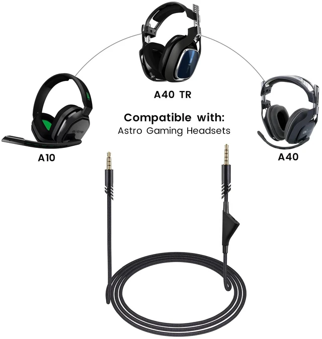 Alt view image 2 of 6 - A40 Cord for Astro A10 A40 TR Gaming Headsets, with Inline Volume Control 3.5mm (1/8") Braided Detachable Audio Cable, Black, 6ft Long