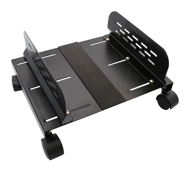 Alt view image 3 of 7 - IO Crest Mobile Desktop Tower Computer Metal Floor Stand Rolling Caster Wheels with Tall Support Walls and Adjustable Width from 5" to 13"