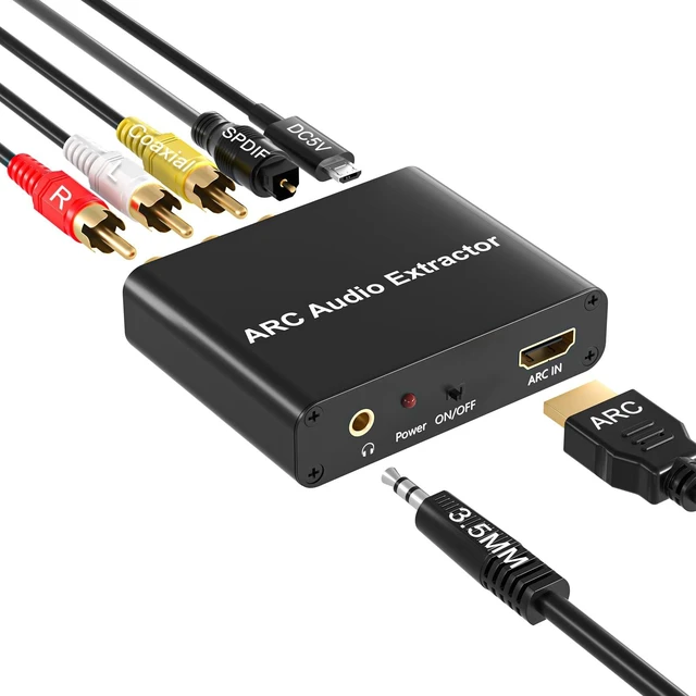 Main image of HDMI ARC Audio Extractor Support HDMI ARC to Optical SPDIF 3.5mm AUX Jack HDMI ARC to Optical Coaxial RCA 3.5mm Audio Adapter Splitter for HDTV Soundbar Speaker Amplifier with Cable