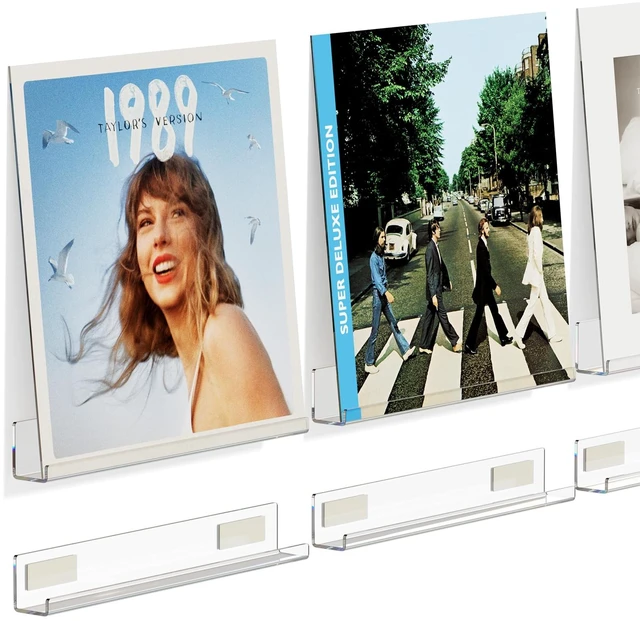 Main image of Vinyl Record Holder Wall Mounts, Acrylic Album Shelf Display,6 Pack 12inch Clear Shelf Record, Adhesive Tapes, No Drill Record Display, Floating Album Record Holder Hangers Shelves for Renter