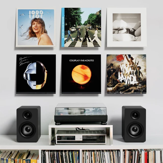 Alt view image 2 of 7 - Vinyl Record Holder Wall Mounts, Acrylic Album Shelf Display,6 Pack 12inch Clear Shelf Record, Adhesive Tapes, No Drill Record Display, Floating Album Record Holder Hangers Shelves for Renter