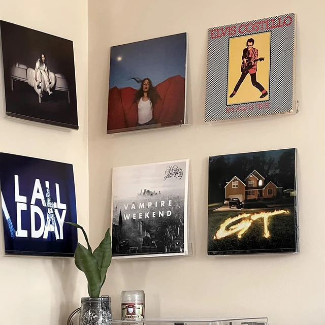 Alt view image 7 of 7 - Vinyl Record Holder Wall Mounts, Acrylic Album Shelf Display,6 Pack 12inch Clear Shelf Record, Adhesive Tapes, No Drill Record Display, Floating Album Record Holder Hangers Shelves for Renter