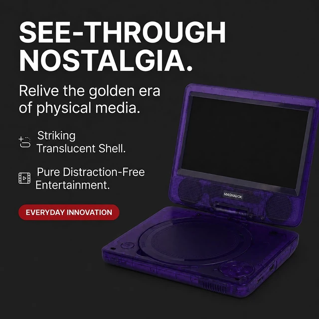 Alt view image 2 of 7 - 7 Inch Portable DVD Player with Swivel Screen, Translucent DVD Player with USB SD Playback, RechargeableBattery, AV Out, Remote, Car Charger, 100240V / DC 5V