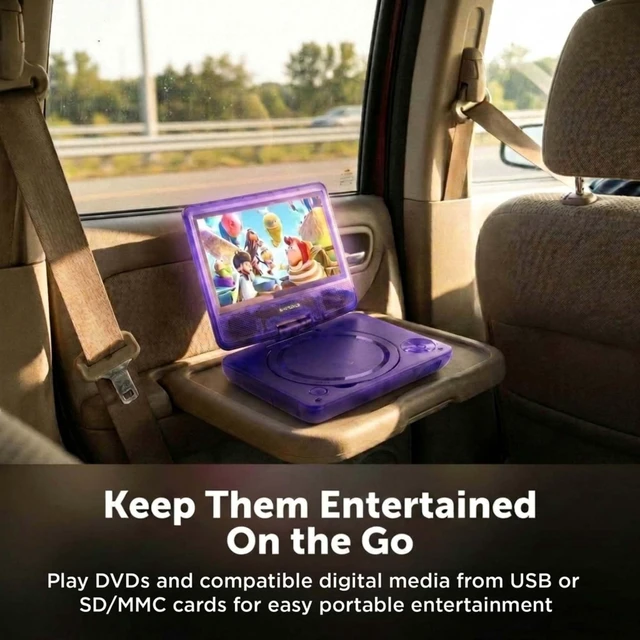 Alt view image 5 of 7 - 7 Inch Portable DVD Player with Swivel Screen, Translucent DVD Player with USB SD Playback, RechargeableBattery, AV Out, Remote, Car Charger, 100240V / DC 5V