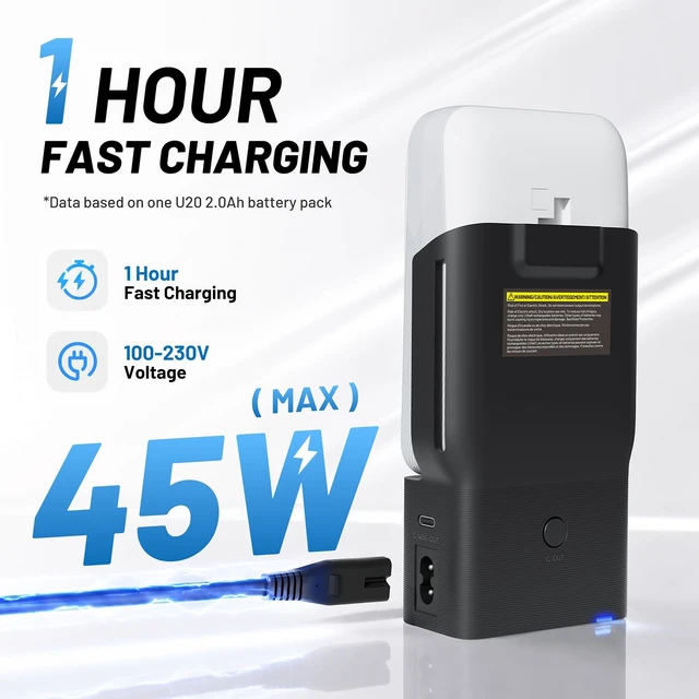 Alt view image 2 of 6 - U20 Smart Charger 20V 45W Fast Charging Station for All U20 Batteries,Reverse Charging Function