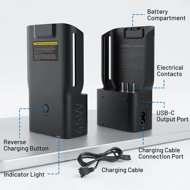 Alt view image 6 of 6 - U20 Smart Charger 20V 45W Fast Charging Station for All U20 Batteries,Reverse Charging Function