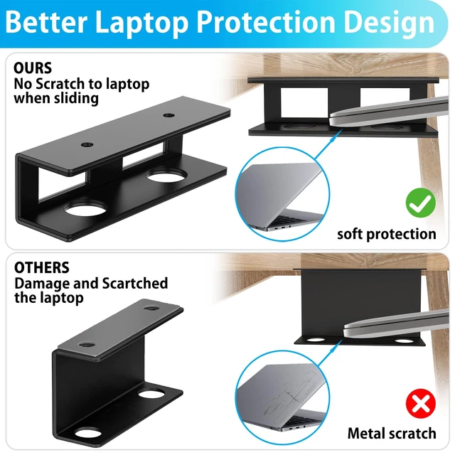 Alt view image 5 of 7 - 6 PCS Under Desk Laptop Mount with Anti-Scratch Silicone Pad Under Desk Holder Mount Shelf for Laptop Keyboard Storage