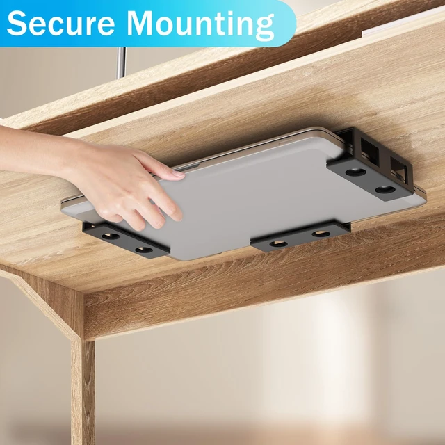 Alt view image 4 of 7 - 6 PCS Under Desk Laptop Mount with Anti-Scratch Silicone Pad Under Desk Holder Mount Shelf for Laptop Keyboard Storage