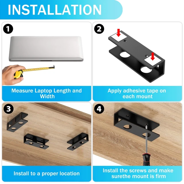 Alt view image 7 of 7 - 6 PCS Under Desk Laptop Mount with Anti-Scratch Silicone Pad Under Desk Holder Mount Shelf for Laptop Keyboard Storage