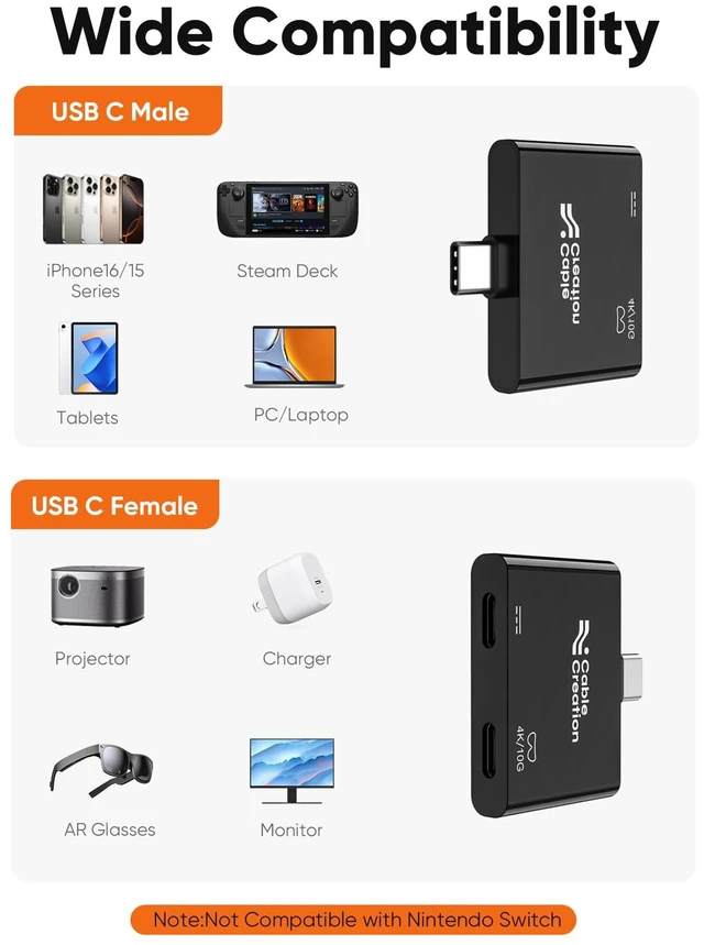 Alt view image 7 of 7 - USB C to AR Glasses with Charging Adapter,4K@60Hz/1080P@120Hz Charge and Play, 100W Fast Charging Compatible with Steam Deck/ROG Ally/Phone15/16/Viture/Rokid/Xreal AR Glasses
