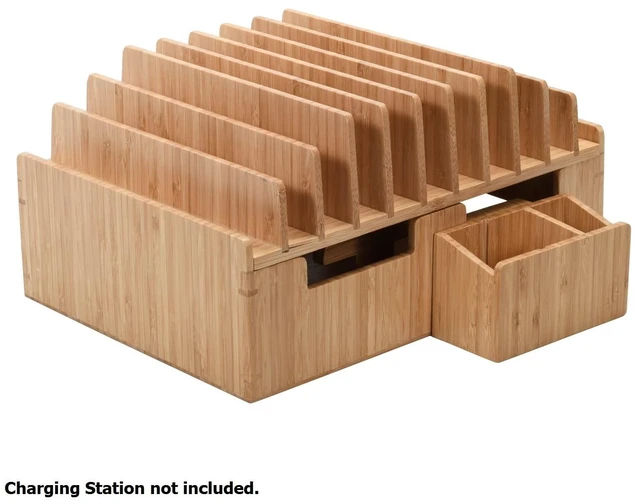 Alt view image 4 of 7 - Bamboo Caddy Add-On for Bamboo Charging Station Organizers; Compartment and cubby space fits pens, keys, and other small stationary items