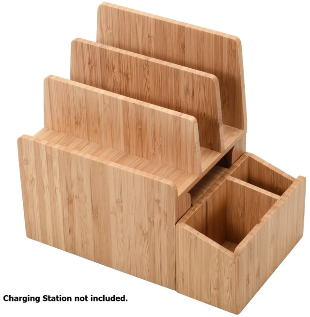 Alt view image 5 of 7 - Bamboo Caddy Add-On for Bamboo Charging Station Organizers; Compartment and cubby space fits pens, keys, and other small stationary items
