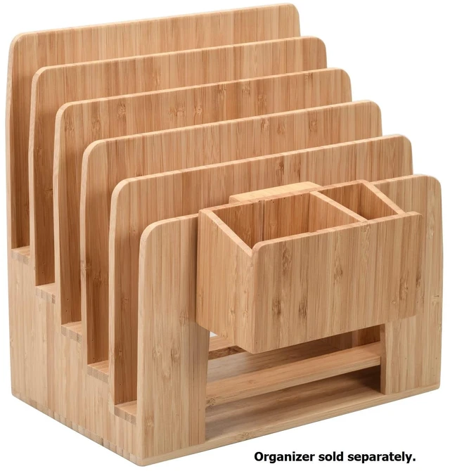 Alt view image 6 of 7 - Bamboo Caddy Add-On for Bamboo Charging Station Organizers; Compartment and cubby space fits pens, keys, and other small stationary items