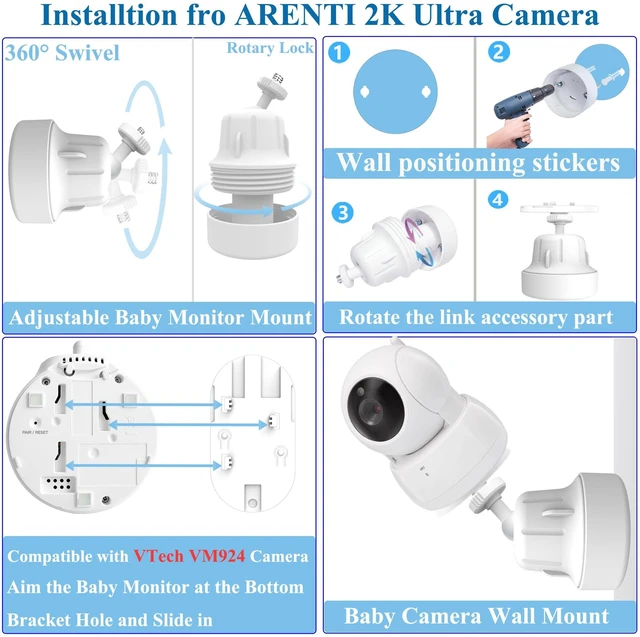 Alt view image 7 of 7 - Adjustable Baby Monitor Wall Mount Stand Holder Compatible with VTech VM924/ 901/928HD/5263/5755 /5764HD /7764HD/5766/5263/BM5254/ Leapfrog LF920HD/RM7768HD/LF815HD/LF1726FHD /LF2413 Camera