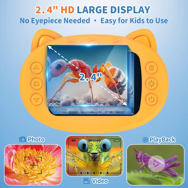 Alt view image 5 of 7 - Kids Handheld Digital Microscope 1000X: Science Gift Kit STEM Toy Ages 5-13 8GB SD Card for Photo/video, Rechargeable, 2.4" Screen, 8 LEDs, Portable Magnifying Glass Pocket Miniscope for Girls Boys
