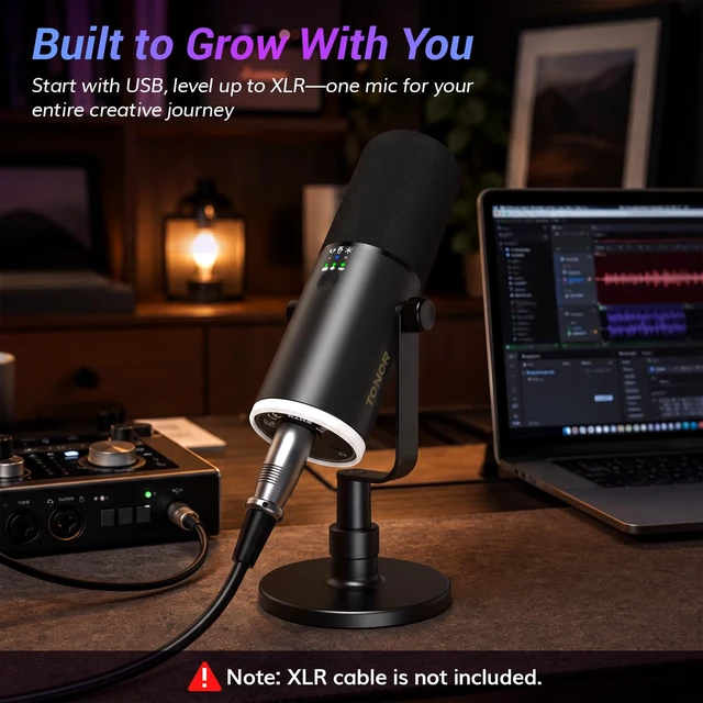 Alt view image 4 of 7 - Wireless Microphone for iPhone 15~17, Dynamic Microphone for Podcast 2.4G/XLR/USB Tri-Mode, RGB Gaming Mic with AI Noise Suppression, 50H Battery Life, Desktop Stand Set, TD510W AIR S