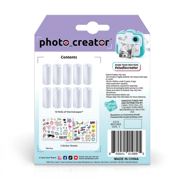 Alt view image 4 of 7 - Photo_Creator Instant Print Camera Refill set- includes 10 rolls of white thermal paper and 2 sticker sheets