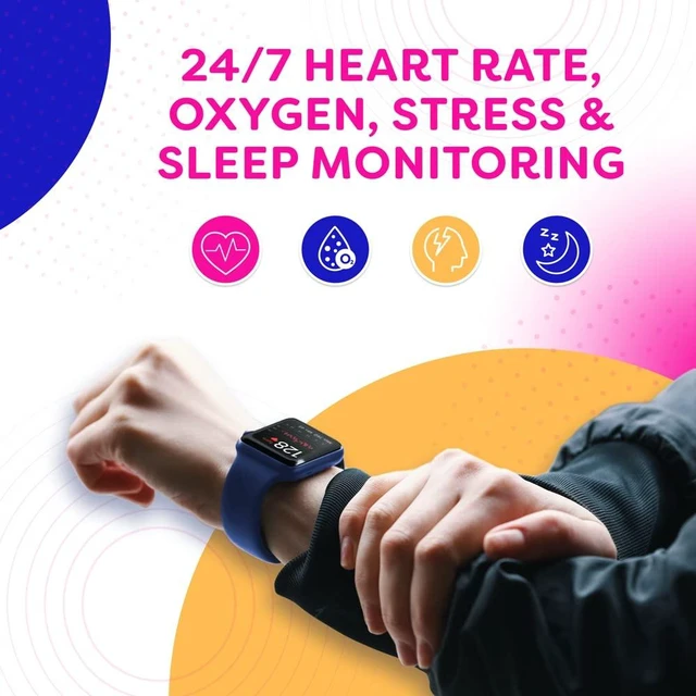 Alt view image 3 of 7 - Go VeryFit 1.69" Smart Watch - Heart Rate Blood Oxygen Saturation Sleep Monitor - Step Counter Pedometer - 5ATM Exercise Activity Fitness Tracker Watches for Men Women (Blue)