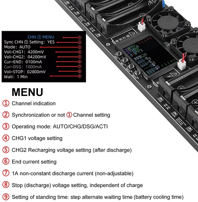 Alt view image 5 of 6 - 8 Channel 18650 Battery Capacity Tester, Automatic Charge Discharge Module with Internal Resistance Test for Flat Top Batteries, Type-C Powered Lithium Battery Analyzer