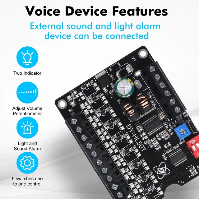 Alt view image 2 of 6 - 1 Pc 60W Voice Playback Module Support TF Card(32GB Max), DC 9-24V Sound Module Music Player Voice Broadcast Device Support Sound and Light Alarm for Home Alarm Voice Broadcast Module