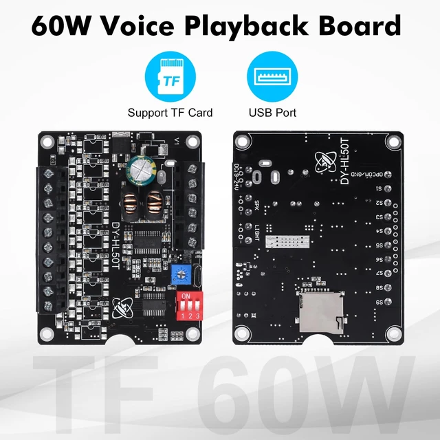 Alt view image 3 of 6 - 1 Pc 60W Voice Playback Module Support TF Card(32GB Max), DC 9-24V Sound Module Music Player Voice Broadcast Device Support Sound and Light Alarm for Home Alarm Voice Broadcast Module