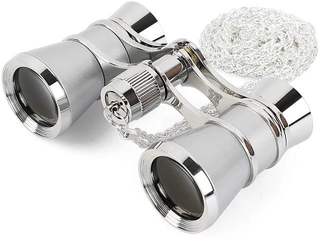 Main image of 3X25 Opera Glasses Theater Binoculars with Chain for Women (Silver) Compact Necklace Design, Retro Golden Metal Mini Binoculars, Opera Viewing Accessory, Elegant Gift for Women