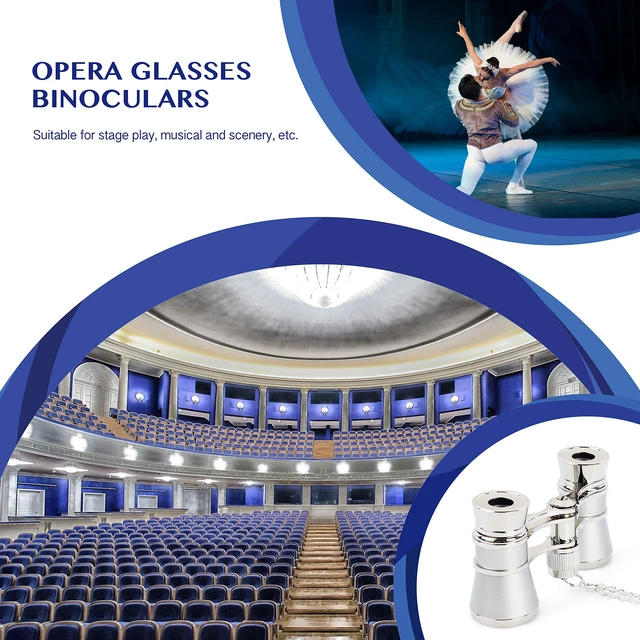 Alt view image 5 of 7 - 3X25 Opera Glasses Theater Binoculars with Chain for Women (Silver) Compact Necklace Design, Retro Golden Metal Mini Binoculars, Opera Viewing Accessory, Elegant Gift for Women