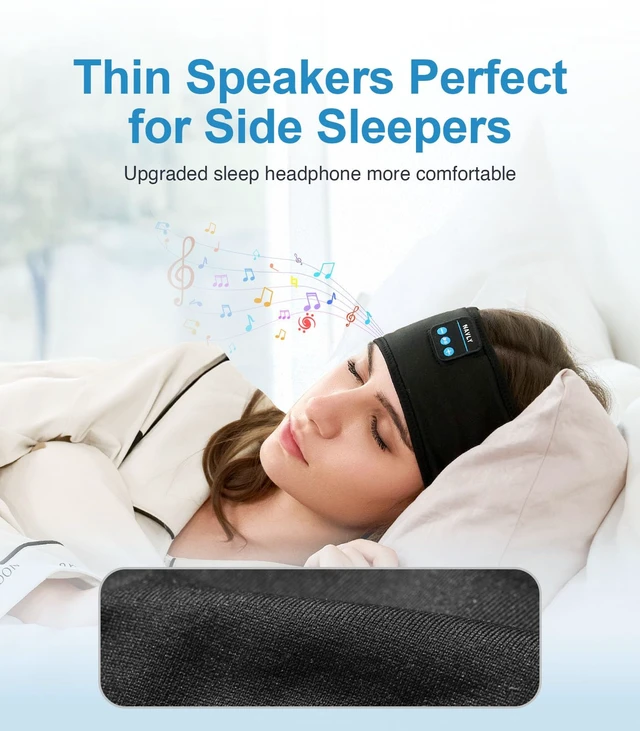 Alt view image 2 of 7 - Sleep Headphones 3-in-1 Wireless Side Sleeper Bluetooth 5.4 Black Washable, ultra-thin speakers minimize pressure for side sleepers, workouts, yoga. Breathable & comfortable