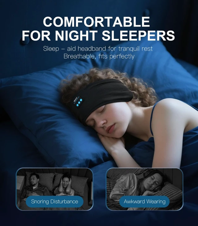 Alt view image 5 of 7 - Sleep Headphones 3-in-1 Wireless Side Sleeper Bluetooth 5.4 Black Washable, ultra-thin speakers minimize pressure for side sleepers, workouts, yoga. Breathable & comfortable