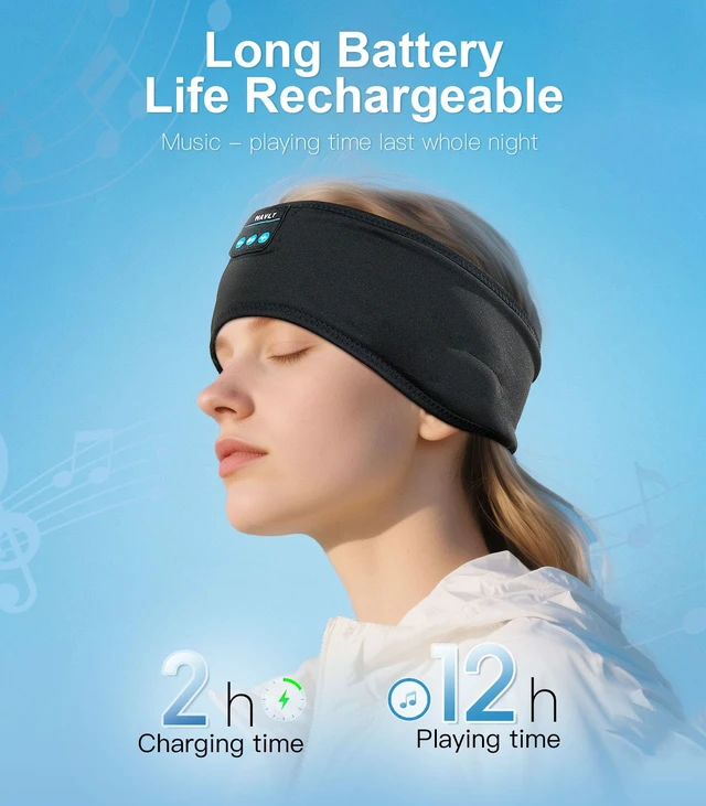 Alt view image 4 of 7 - Sleep Headphones 3-in-1 Wireless Side Sleeper Bluetooth 5.4 Black Washable, ultra-thin speakers minimize pressure for side sleepers, workouts, yoga. Breathable & comfortable