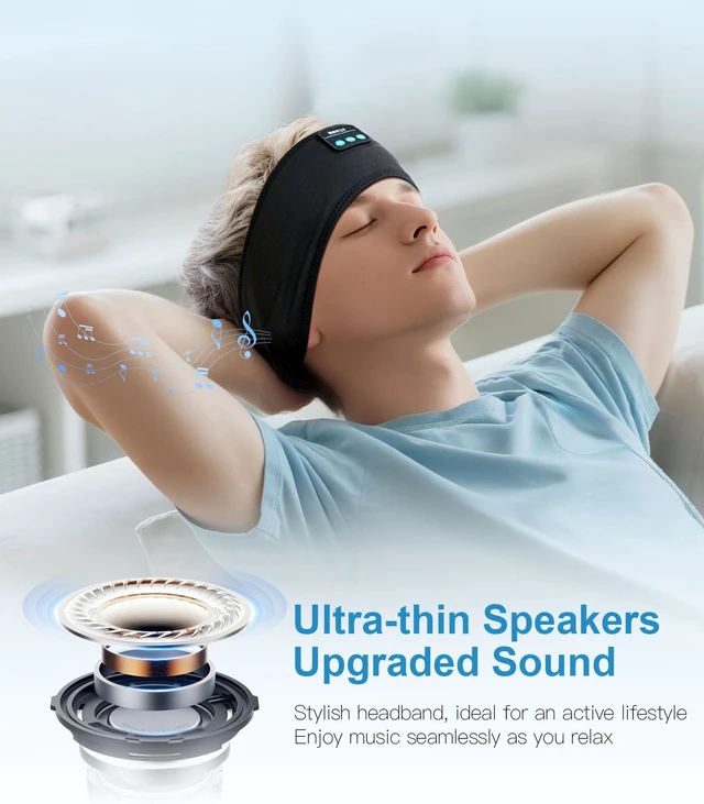 Alt view image 7 of 7 - Sleep Headphones 3-in-1 Wireless Side Sleeper Bluetooth 5.4 Black Washable, ultra-thin speakers minimize pressure for side sleepers, workouts, yoga. Breathable & comfortable