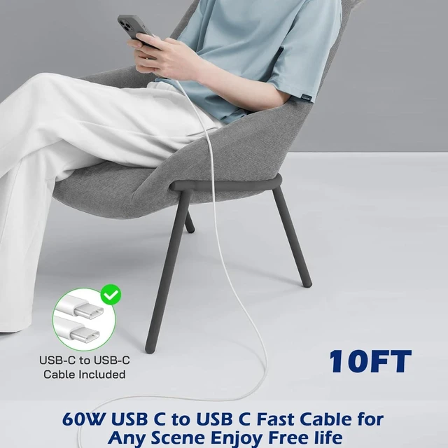 Alt view image 7 of 7 - Fast Charger for AirPods Pro 3,20W Type C Airpods Wall Charging Block with 10Foot USB C to C Cable for 2025 AirPods Pro 3rd/2nd,AirPod 4,Air-Pods Max 2(2026),iPhone 17 Air/17e/16 Plus/15 Pro Max
