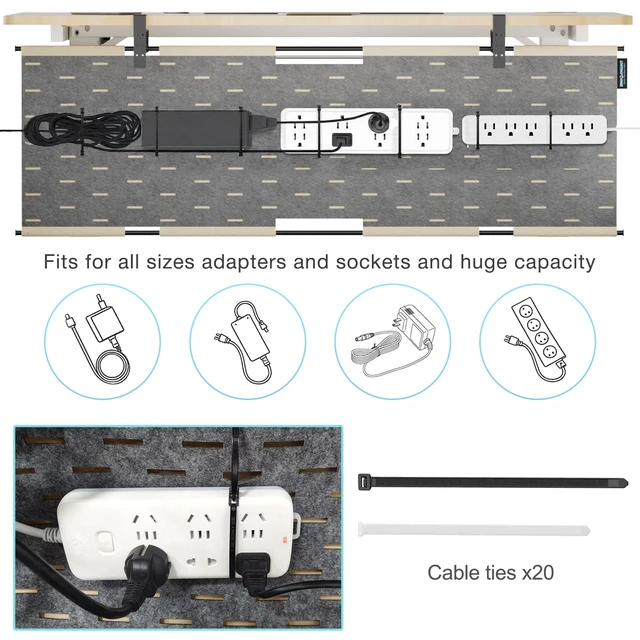 Alt view image 2 of 7 - Under Desk Cable Management Tray No Drill, 45.2" Felt Standing Desk Cable Management, Clamp/Screw Mount Desk Wire Management, Flexible Cord Organizer for Office & Home