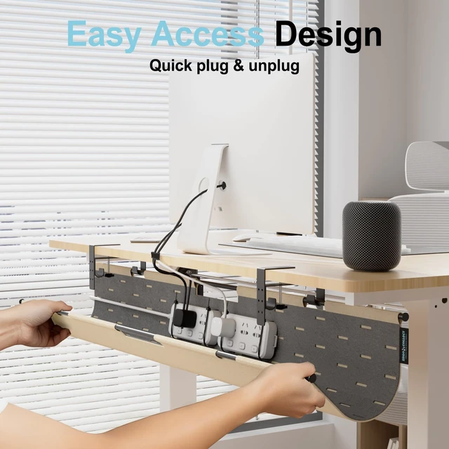 Alt view image 3 of 7 - Under Desk Cable Management Tray No Drill, 45.2" Felt Standing Desk Cable Management, Clamp/Screw Mount Desk Wire Management, Flexible Cord Organizer for Office & Home