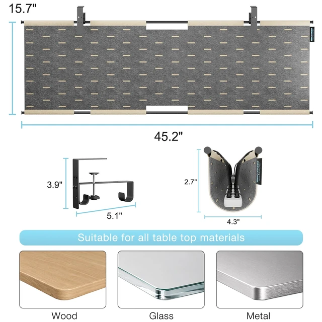 Alt view image 4 of 7 - Under Desk Cable Management Tray No Drill, 45.2" Felt Standing Desk Cable Management, Clamp/Screw Mount Desk Wire Management, Flexible Cord Organizer for Office & Home