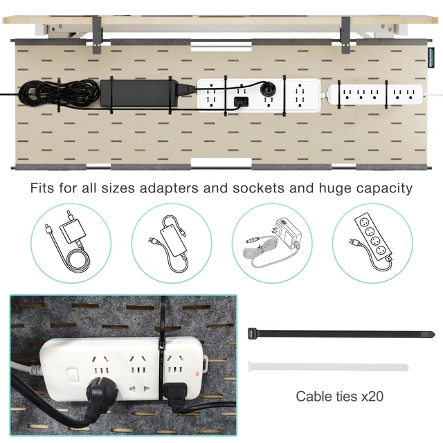 Alt view image 2 of 7 - Under Desk Cable Management Tray No Drill, 30" Felt Standing Desk Cable Management, Clamp/Screw Mount Desk Wire Management, Flexible Cord Organizer for Office & Home