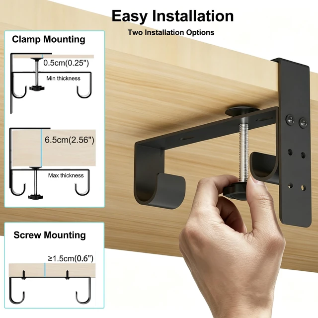 Alt view image 5 of 7 - Under Desk Cable Management Tray No Drill, 45.2" Felt Standing Desk Cable Management, Clamp/Screw Mount Desk Wire Management, Flexible Cord Organizer for Office & Home